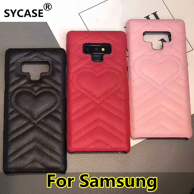 SYCASE Luxury GG Heart Leather Phone Case For Samsung S8 S9 S10 Plus Lite Note8 Note9 Women Designer Logo Case