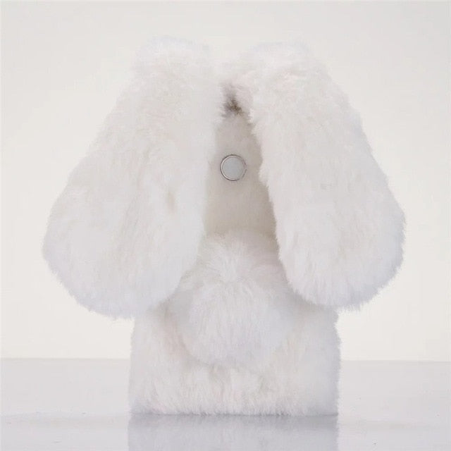 SYCASE Luxury Girl Soft Case For iPhone X XR Xs Max 5 5S SE 6 6S 7 8 Plus case Rabbit Ear Hair Fluffy Fur Diamond Back Cover