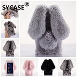 SYCASE Luxury Girl Soft Case For iPhone X XR Xs Max 5 5S SE 6 6S 7 8 Plus case Rabbit Ear Hair Fluffy Fur Diamond Back Cover