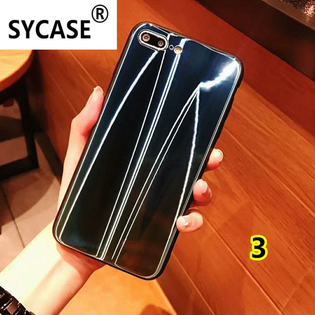 SYCASE Luxury Glitter Phone Case For iPhone 6 6S Plus 7 Plus 8 Plus Gradient Aurora Glass Mobile Shell New Laser shell cover