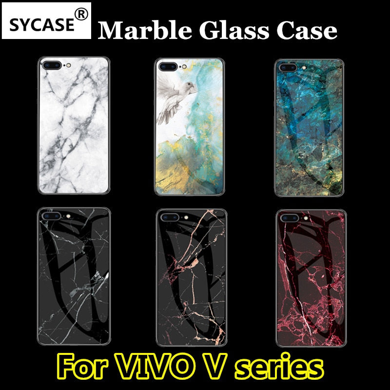 SYCASE Luxury Marble Glass Case For BBK VIVO V7 Plus V11 PRO V11i Z3i V15 Pro case Tempered Glass Protective Back Cover Case