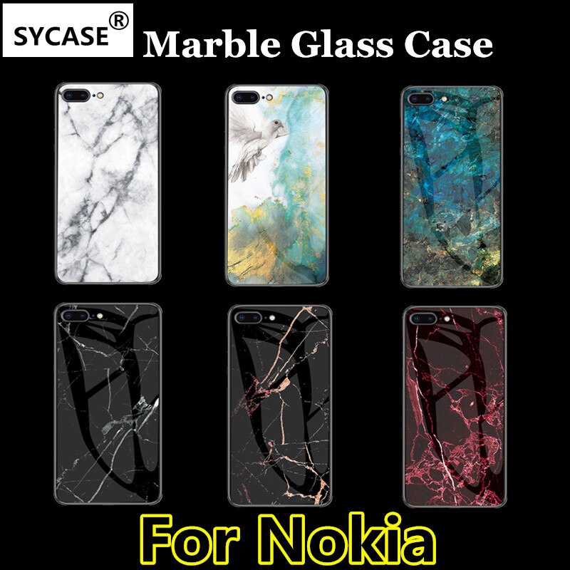 SYCASE Luxury Marble Glass Case For Nokia 7.1 Plus X6 X7 X71 4.2 1Plus 3.1Plus 7Plus case Tempered Protective Back Cover Case