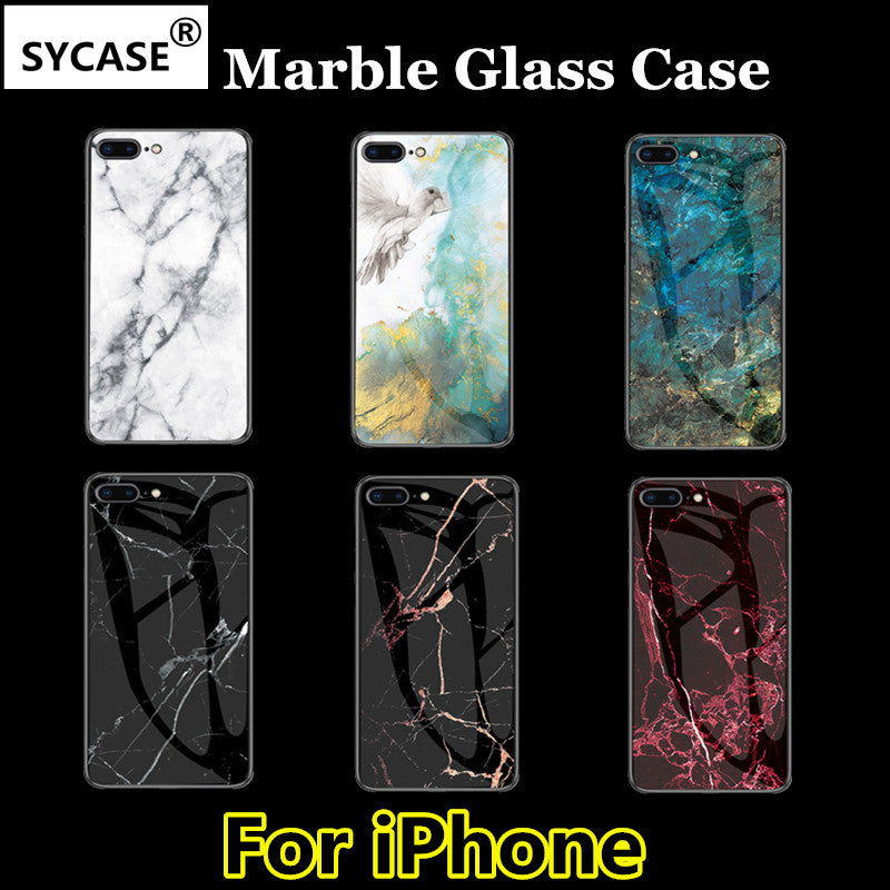 SYCASE Luxury Marble Glass Case For iPhone X XR Xs Max 6 6S 7 8 Plus case Tempered Glass Protective Back Cover Case