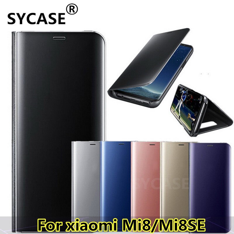 SYCASE Luxury Mirror Clear View Smart Case For Xiaomi Mi8 Mi 8SE Case Intelligent Sleep Protective Flip Case