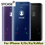 SYCASE Luxury Mirror Clear View Smart Case For iPhone X XR Xs Max Case Intelligent Sleep Protective Flip Case