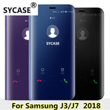 SYCASE Luxury Mirror Clear View Smart For Samsung J3 2018 J7 2018 Case Intelligent Sleep Protective Flip Case