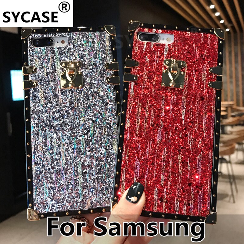 SYCASE Luxury Sequins Powder For Samsung Galaxy S8 Plus S9Plus Case Fashion square For samsung Note8 Note9 Drop Protection Cover