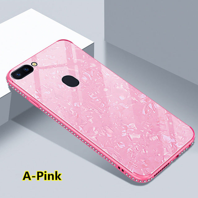 SYCASE Luxury Shell pattern Tempered Glass Border diamond Phone Case For OPPO R7S R9 R9S R11 R11S Plus R15 Dream R17 Pro case