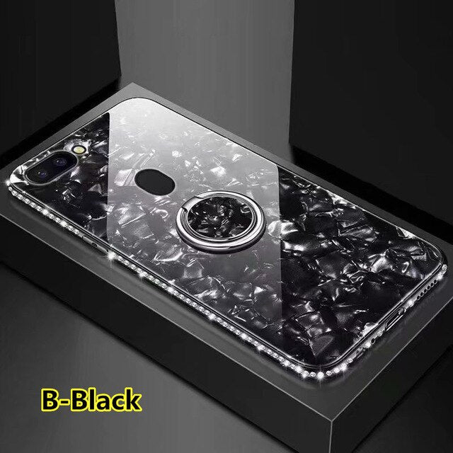 SYCASE Luxury Shell pattern Tempered Glass Border diamond Phone Case For OPPO R7S R9 R9S R11 R11S Plus R15 Dream R17 Pro case