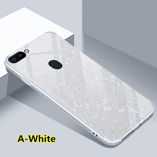 SYCASE Luxury Shell pattern Tempered Glass Border diamond Phone Case For OPPO R7S R9 R9S R11 R11S Plus R15 Dream R17 Pro case