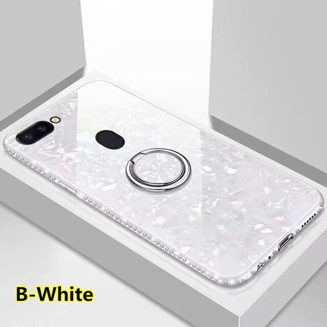 SYCASE Luxury Shell pattern Tempered Glass Border diamond Phone Case For OPPO R7S R9 R9S R11 R11S Plus R15 Dream R17 Pro case