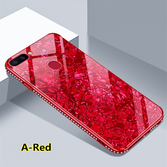SYCASE Luxury Shell pattern Tempered Glass Border diamond Phone Case For OPPO R7S R9 R9S R11 R11S Plus R15 Dream R17 Pro case