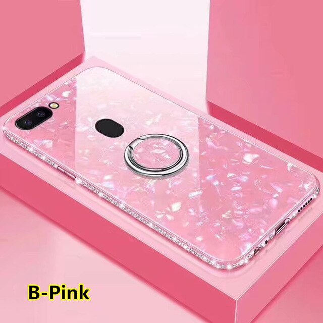 SYCASE Luxury Shell pattern Tempered Glass Border diamond Phone Case For OPPO R7S R9 R9S R11 R11S Plus R15 Dream R17 Pro case