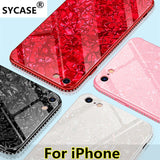 SYCASE Luxury Shell pattern Tempered Glass Border diamond Phone Case For iPhone X XR Xs Max 6 6S 7 8 Plus case edge Soft cover