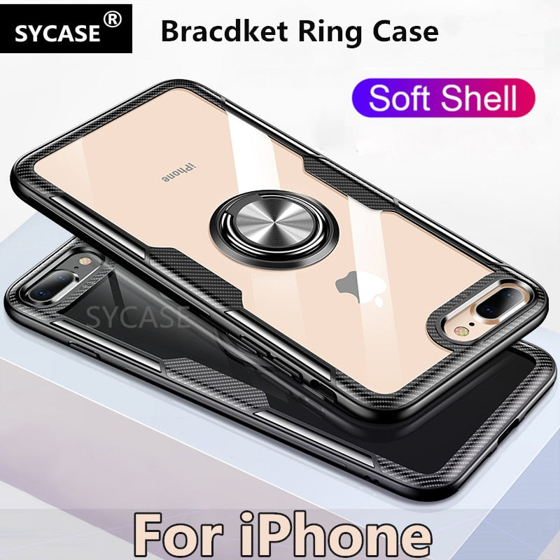 SYCASE Luxury Shockproof Soft Holder Case For iPhone X XR XS Max 6 6S 7 8 Plus case Full Cover Magnetic Ring Bracket Case