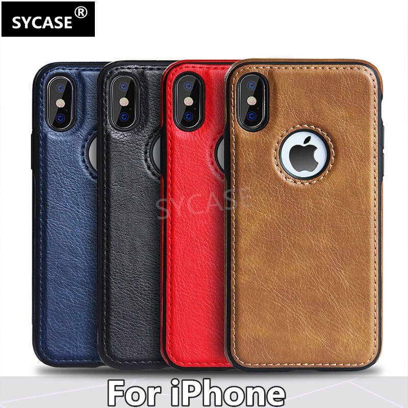 SYCASE Luxury Slim PU Leather Case For iPhone 6 6S 7 8 Plus X XR Xs Max case Ultra Thin Car line skin stitching Phone Case