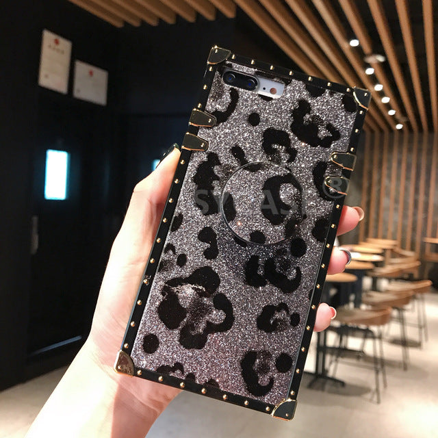 SYCASE Luxury Square Leopard Ms case For Samsung Galaxy S8 S9 S10 Plus Lite Note8 Note9 Case with stand Drop-proof Cover Women