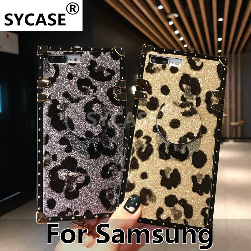 SYCASE Luxury Square Leopard Ms case For Samsung Galaxy S8 S9 S10 Plus Lite Note8 Note9 Case with stand Drop-proof Cover Women