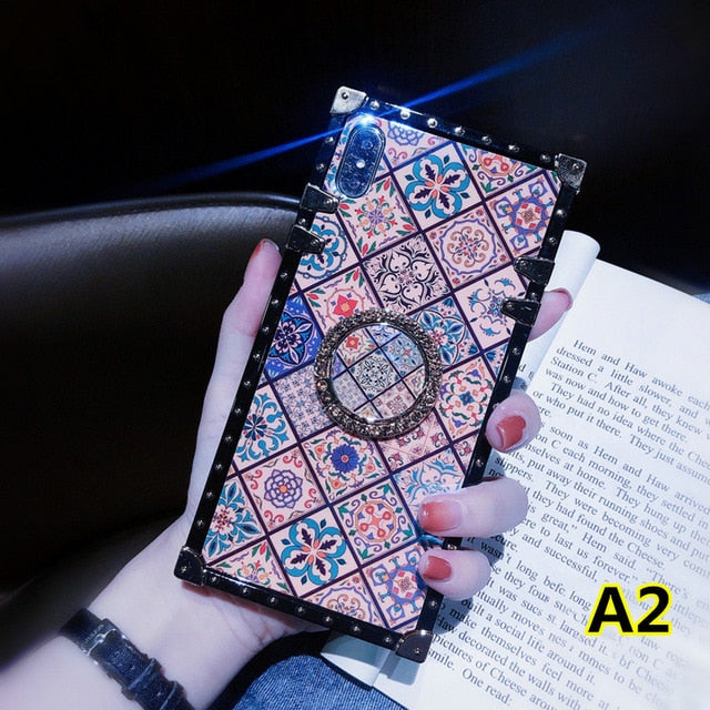 SYCASE Luxury blu ray square Phone Case with ring For Huawei Honor 8X 10 20Pro 10i 20i Case Exotic national Styles Cover