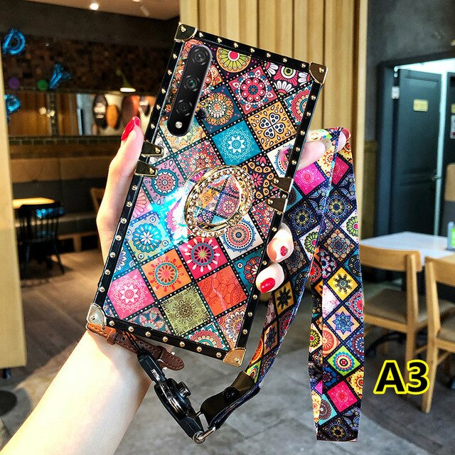 SYCASE Luxury blu ray square Phone Case with ring For OPPO F11 Pro F7 F9 F3 Case national Styles Cover