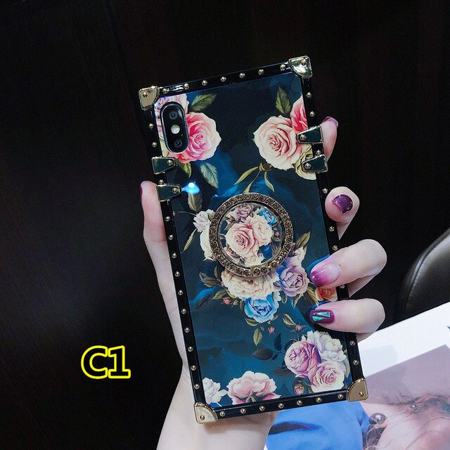 SYCASE Luxury blu ray square Phone Case with ring For VIVO X9 X9S X20 Plus NEX X21 UD X23 Color X27 Pro Case peony flower cover