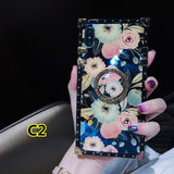 SYCASE Luxury blu ray square Phone Case with ring For iPhone XR X Xs 11 Pro Max 6 6S 7 8 Plus Case fashion peony flower cover