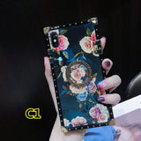 SYCASE Luxury blu ray square Phone Case with ring For iPhone XR X Xs 11 Pro Max 6 6S 7 8 Plus Case fashion peony flower cover