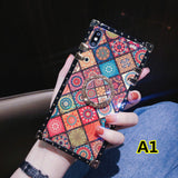 SYCASE Luxury blu ray square Phone Case with ring For iPhone XR X Xs 11 Pro Max 6 6S 7 8 Plus Case Exotic national Styles Cover
