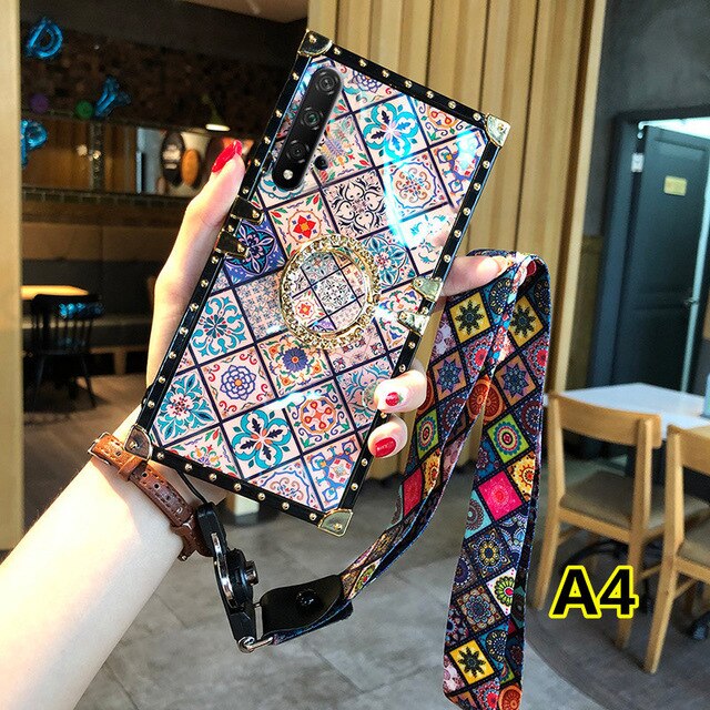 SYCASE Luxury blu ray square PhoneCase with ring For Samsung S8 S9 S10 Plus Note 8 9 J4 J6 Plus Prime Case national Styles Cover