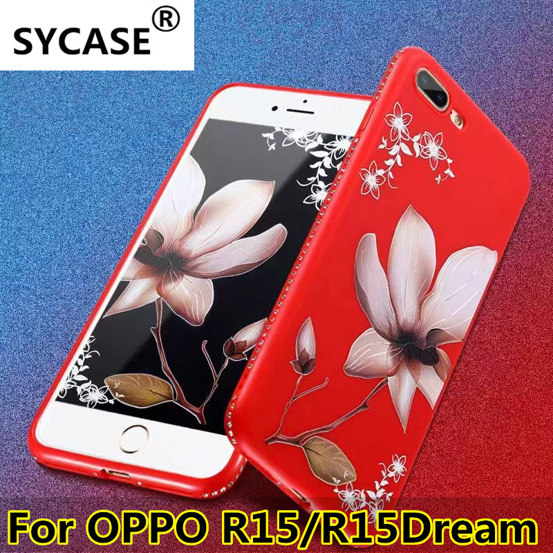 SYCASE Luxury soft Back Cover For OPPO R15 R15Dream Cute Cartoon Flowers with diamond frame Phone Cases