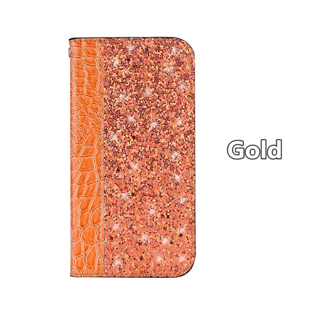 SYCASE Luxury stitching sequins flash flip Holster leather case For iPhone X XR Xs Max 6 6S 7 8 Plus case Personality Crocodile