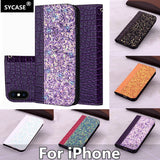 SYCASE Luxury stitching sequins flash flip Holster leather case For iPhone X XR Xs Max 6 6S 7 8 Plus case Personality Crocodile