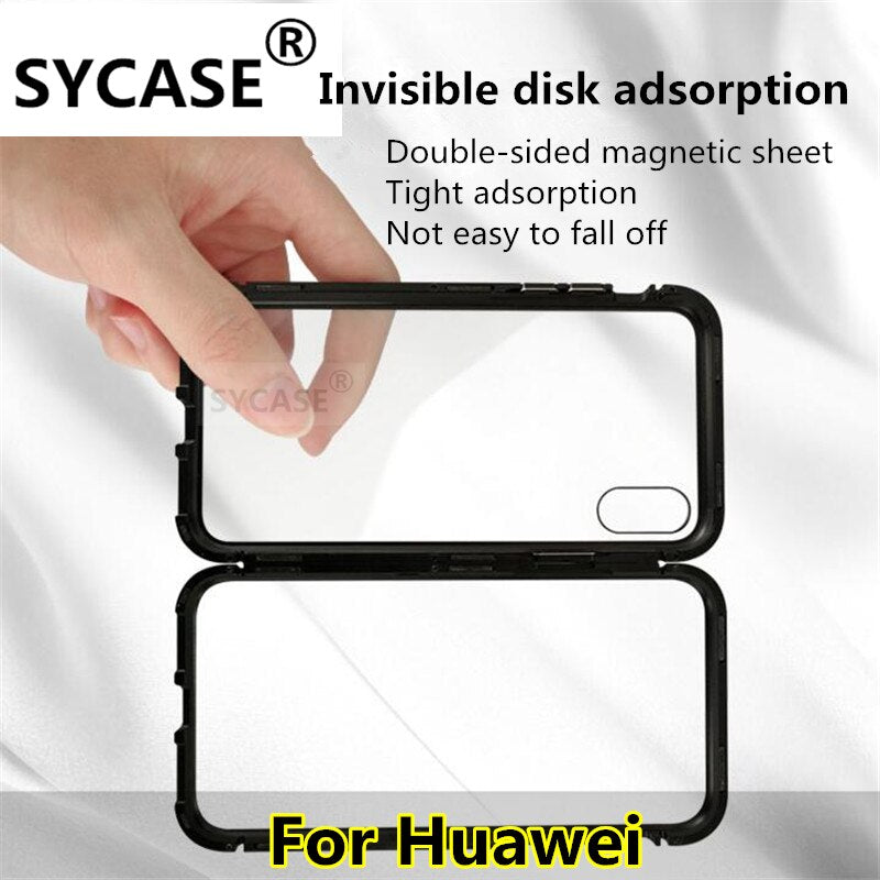 SYCASE Magneto Case For Huawei Mate10 mate10pro Magnet absorption shell Metal Bumper Anti-Scratch Tempered Glass Back Cover