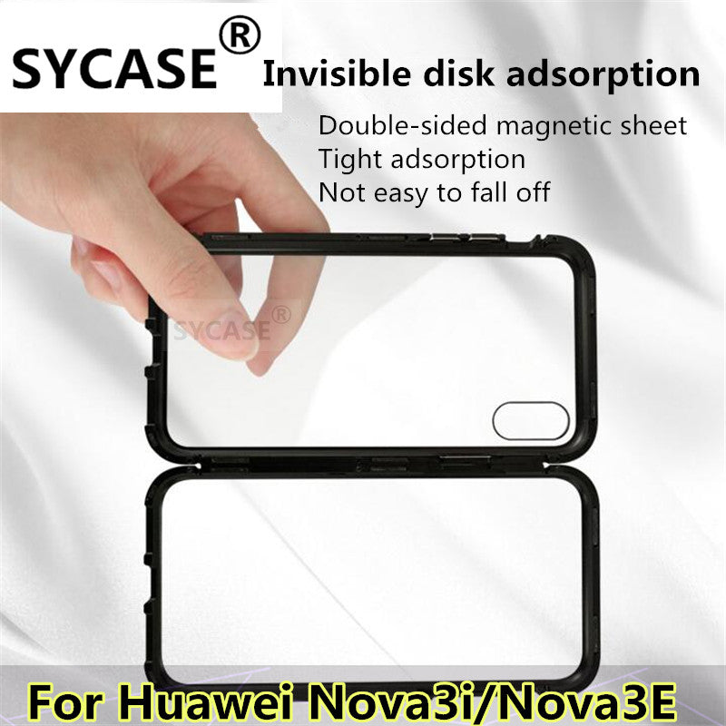 SYCASE Magneto Case For Huawei Nova3i Nova3E Magnet absorption shell Metal Bumper Anti-Scratch Tempered Glass Back Cover