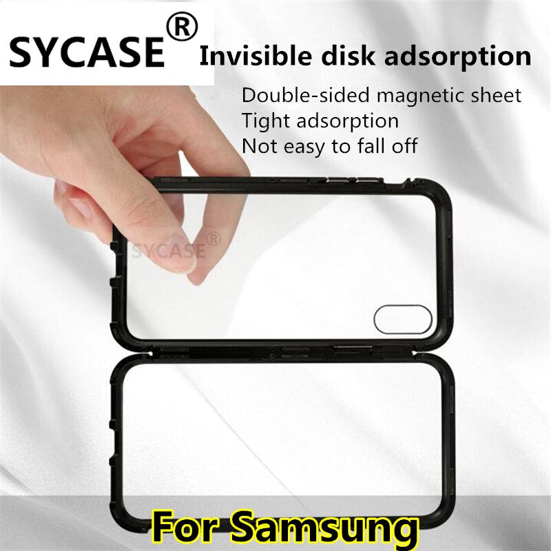 SYCASE Magneto phone Case For Samsung S7 S7edge Magnet absorption shell Metal Bumper Anti-Scratch Tempered Glass Back Cover