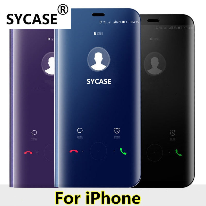 SYCASE Mirror Clear View Smart For iPhone 6 6S 7 8 Plus X Xr Xs max phone Case Intelligent Sleep Protective Flip Case
