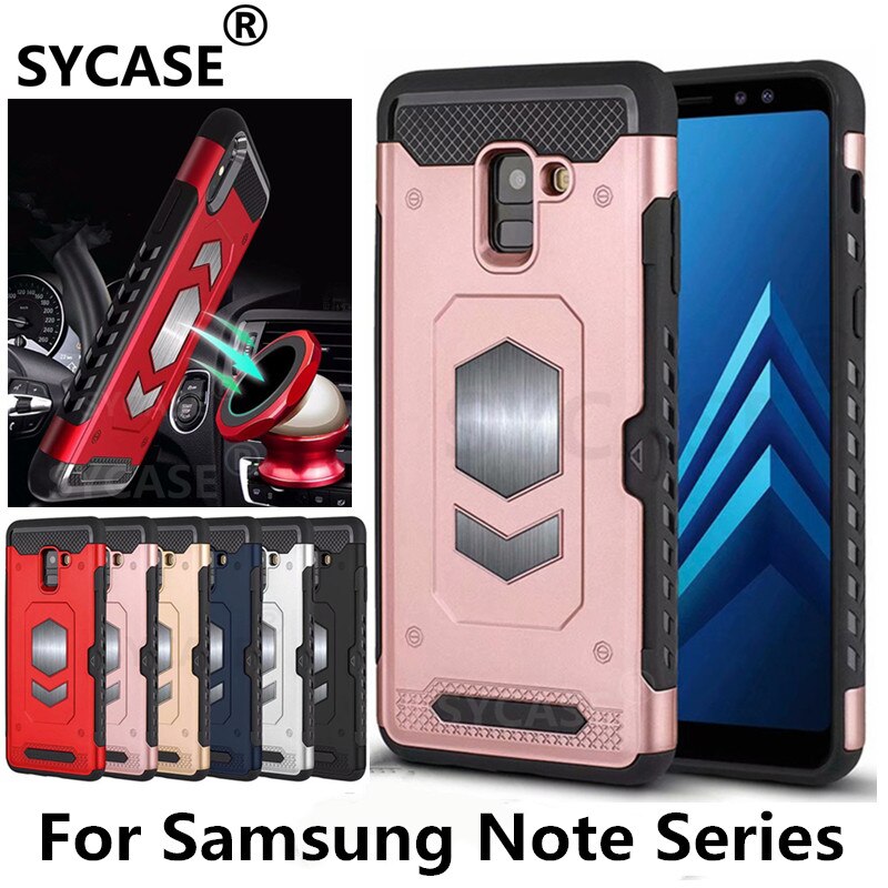 SYCASE Multifunction Armor Card Shell For Samsung Galaxy Note 5 Note 8 Note 9 case Car magnetic All inclusive anti-drop Cover