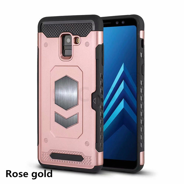 SYCASE Multifunction Armor Card Shell For Samsung J3 J7 J8 2018 J4 Plus J6 Plus case Car magnetic All inclusive anti-drop Cover