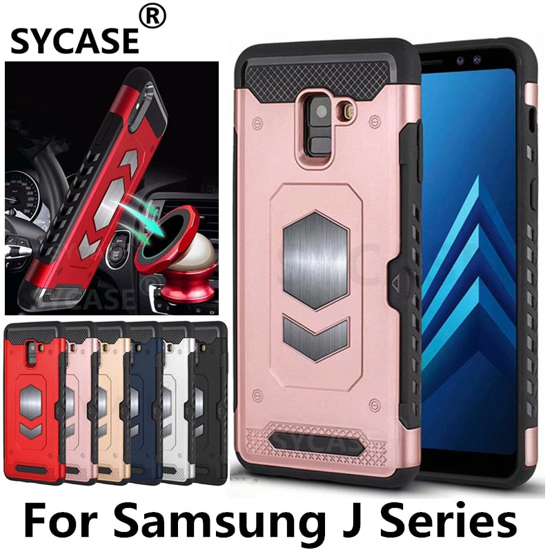 SYCASE Multifunction Armor Card Shell For Samsung J3 J7 J8 2018 J4 Plus J6 Plus case Car magnetic All inclusive anti-drop Cover