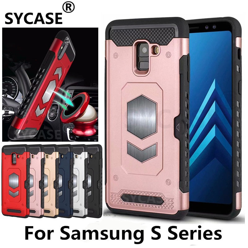 SYCASE Multifunction Armor Card Shell For Samsung S7 Edge S8 plus S9 Plus S10 plus S10 Lite case Car magnetic anti-drop Cover