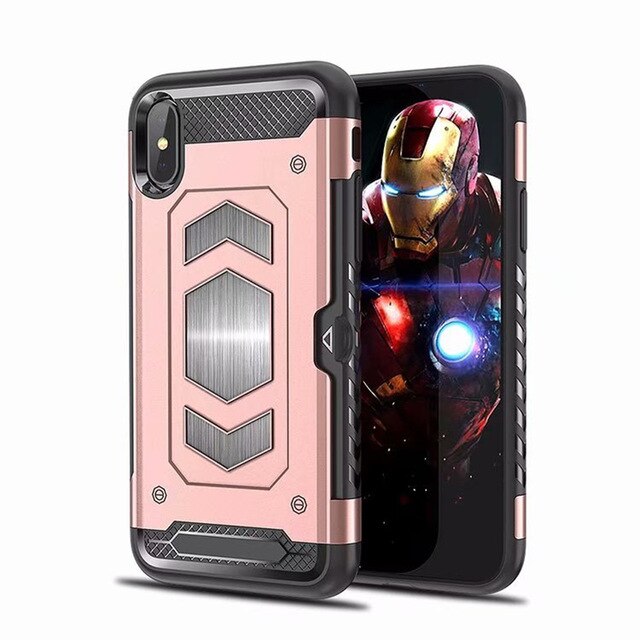 SYCASE Multifunction Armor Card Shell For iPhone X Xr Xs Max 6 6s Plus 7 8 plus case Car magnetic All inclusive anti-drop Cover
