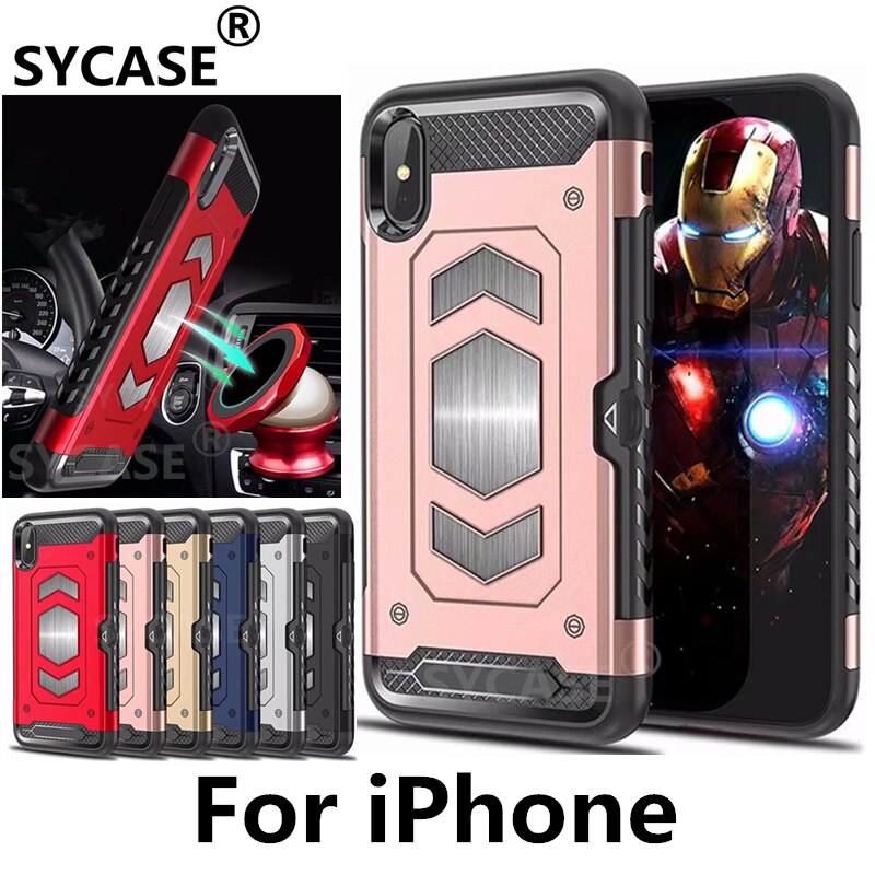 SYCASE Multifunction Armor Card Shell For iPhone X Xr Xs Max 6 6s Plus 7 8 plus case Car magnetic All inclusive anti-drop Cover