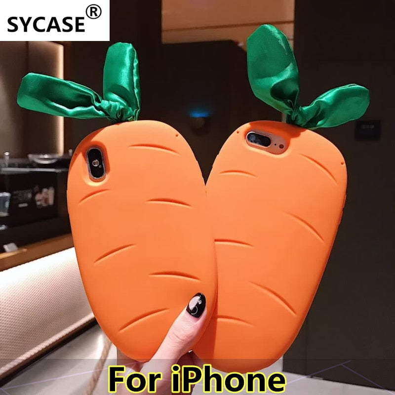 SYCASE New 3D Cartoon cute carrot silicone case+lanyard For iPhone 6 6S 7 8 Plus X Xr Xs Max case Diagonal span or Hanging neck