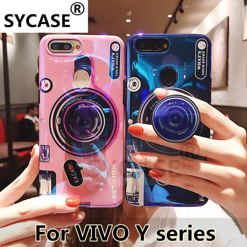 SYCASE New Blu-ray retro Camera style phone case For VIVO Y55 Y66 Y67 Y75 Y79 Y83 Y85 V5 V7 Plus V9 case with stand back cover