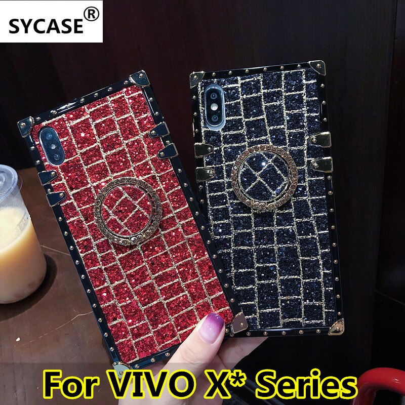 SYCASE New Fashion Tide Square Case For VIVO X9 X9S X20 Plus NEX X21 UD X23 Color X27 Pro Case Bing grid with Ring
