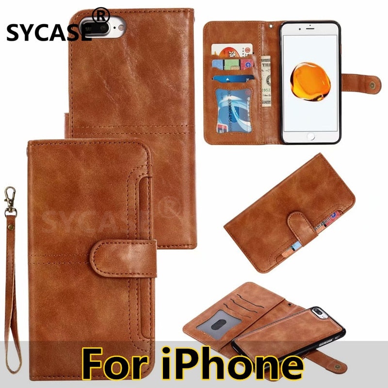 SYCASE New Retro Card wallet holster For iPhone X XR XS Max 6 6S Plus 7 8 Plus Strong Split type All-inclusive Anti-fall shell
