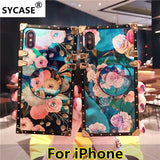 SYCASE New brand flower CASE For iPhone 6 6S 7 8 Plus X Xr Xs Max caseSquare blue Flower female models phone case with Stand