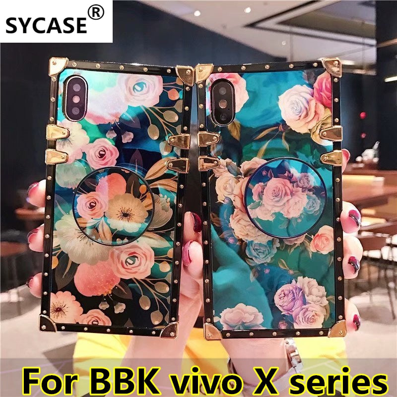 SYCASE New brand flower For BBK vivo X7 X9 X9S X20 Plus X21 UD i X23 case Fashion Square blue Flower female phonecase with Stand