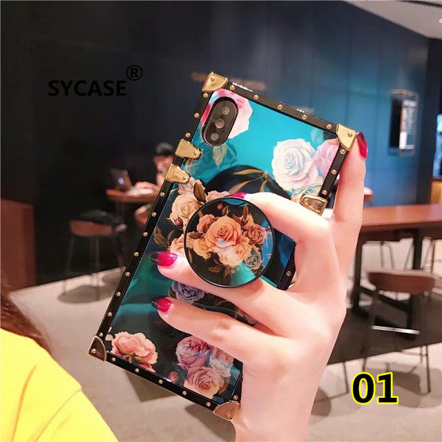 SYCASE New brand flower case For OPPO A3 A5 A39 A57 A59 A73 A75 A79 A83 Fashion Square blue Flower female phone case with Stand
