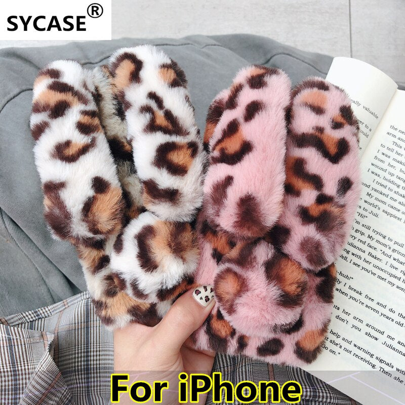 SYCASE New cute Leopard rabbit long ears bunny phone case For iPhone 6 6S 7 8 Plus X XR Xs Max case Hand warmer protective cover